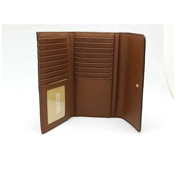 New Michael Kors Jet Set Travel Large Trifold Wallet Signature Brown - Picture 4 of 4